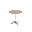 Dams Roma circular dining table with four-leg chrome base, 800mm diameter, featuring a sleek black tabletop.