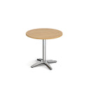 Dams Roma circular dining table with 4-leg chrome base, 800mm diameter, showcasing sleek modern design and smooth tabletop.