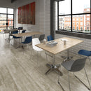 Roma circular dining table with a 4-leg chrome base, 800mm diameter, by Dams, shown in a modern dining setting