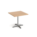 Roma square dining table by Dams with a chrome four-leg base and 800mm tabletop, showcasing a modern, sleek design.