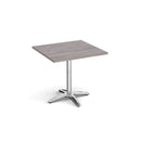 Roma square dining table by Dams with a 4-leg chrome base and 800mm tabletop, shown in the image.