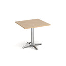 Dams Roma square dining table with 4-leg chrome base, 800mm tabletop, modern wood finish, perfect for contemporary dining rooms.