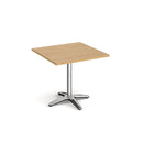 Dams Roma square dining table with chrome four-leg base, 800mm tabletop, modern design, shown from side view.