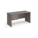 Dams Maestro 25 straight desk with beech finish, 600mm depth, fixed 2-drawer pedestal, and panel end leg for office workspace.