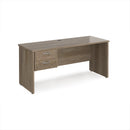 Dams Maestro 25 straight desk with 600mm depth, fixed 2-drawer pedestal, and panel end leg in beech finish.
