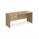 Dams Maestro 25 straight desk with beech finish, 600mm depth, fixed 2-drawer pedestal, and panel end leg.