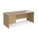 Dams Maestro 25 straight desk with 800mm depth, fixed 2-drawer pedestal, and panel end leg, made of wood with a modern finish.