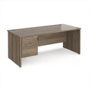 Dams Maestro 25 straight desk with 800mm depth, fixed two-drawer pedestal, and panel end leg in a professional office setting.