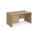 Dams Maestro 25 straight desk in beech finish with 800mm depth, fixed 3-drawer pedestal, and panel end leg.
