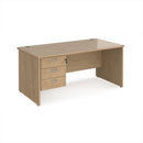 Dams Maestro 25 straight desk with 800mm depth, fixed 3-drawer pedestal, panel end leg, and beech finish.