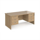 Dams Maestro 25 straight desk with beech finish, 800mm deep, featuring two fixed 3-drawer pedestals and panel end legs