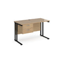 Dams Maestro 25 straight desk with fixed 2-drawer pedestal and cantilever leg, 600mm deep, modern office furniture