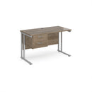Dams Maestro 25 straight desk with 600mm depth, fixed two-drawer pedestal, and cantilever legs, shown in the image.