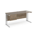 Dams Maestro 25 straight desk with 600mm depth, fixed two-drawer pedestal, and cantilever legs in a modern office setting.