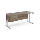 Dams Maestro 25 straight desk with fixed 2-drawer pedestal and cantilever legs, 600mm deep, shown from front view.