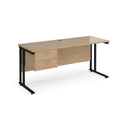 Dams Maestro 25 straight desk with 600mm depth, fixed 2-drawer pedestal, and cantilever legs, shown from a side view