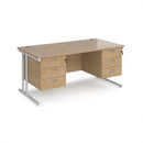 Dams Maestro 25 straight desk with two fixed 3-drawer pedestals and cantilever legs, 800mm deep, white finish.
