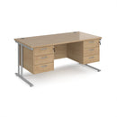 Dams Maestro 25 straight desk with cantilever legs, 800mm deep, featuring two fixed 3-drawer pedestals and sleek design.