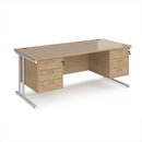Dams Maestro 25 straight desk with cantilever legs, 800mm deep, featuring two fixed 3-drawer pedestals in white finish.