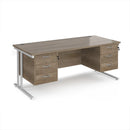 Dams Maestro 25 straight desk with cantilever legs, 800mm deep, featuring two fixed 3-drawer pedestals in white finish