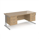 Dams Maestro 25 straight desk with cantilever legs, 800mm deep, featuring two fixed 3-drawer pedestals in a modern office setting.