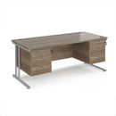 Dams Maestro 25 straight desk with 800mm depth, two fixed 3-drawer pedestals, and cantilever legs, shown from side angle