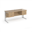 Dams Maestro 25 straight desk with 1600x600mm surface, two fixed drawer pedestals, and cantilever legs in white finish.