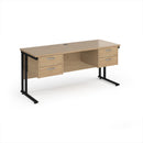 Dams Maestro 25 straight desk with 1600x600mm surface, two fixed 2-drawer pedestals, and cantilever legs, shown in the image.