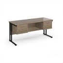 Dams Maestro 25 straight desk 1600x600mm with two fixed 2-drawer pedestals and cantilever legs, shown from side angle.