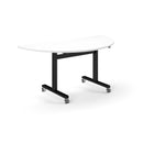 Dams Pro Flip semi-circular table with white surface, 1600x800mm, featuring a sleek, modern design for office or conference use.