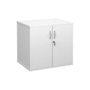 Dams Deluxe double door desk high cupboard with 600mm depth, white finish, featuring storage shelves and sturdy construction.