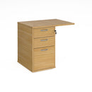Dams desk high 3-drawer pedestal with 600mm depth and 800mm flyover top, shown with workspace setup and organized drawers.