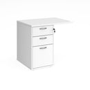 Dams desk high 3-drawer pedestal with 600mm depth and 800mm flyover top, featuring sleek wood finish and modern design elements.