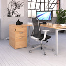 Dams desk high 3-drawer pedestal with 600mm depth and 800mm flyover top, finished in beech wood.