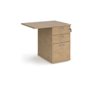 Dams desk high 3-drawer pedestal with 600mm depth and 800mm flyover top, shown with drawers and surface detail.