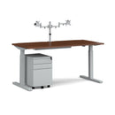 Dams Elev8 Mono sit-stand desk bundle with double monitor arm, steel pedestal, and cable tray in a modern office setup