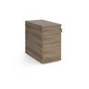 Dams Universal desk high 3-drawer pedestal with silver handles, 800mm wide, shown with open drawers and modern office setup.