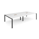 Dams white rectangular boardroom table with two cut-outs for cable management, ideal for office conference rooms.