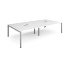White Adapt rectangular boardroom table with two cut-outs by Dams, ideal for office meeting rooms, showing a sleek, modern design.