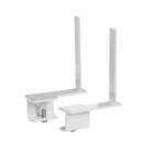 Pair of Dams black aluminium framed screen brackets designed to fit on the back of a desk for secure support.
