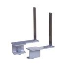 Pair of Dams black aluminium framed screen brackets designed to attach to the back of a desk for supporting screens.