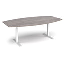 Dams Elev8 Touch Radial Boardroom Table 2400mm in grey oak finish with a sleek, modern design and black base.