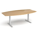 Dams Elev8 Touch Radial Boardroom Table 2400mm in oak wood finish, modern conference table with sleek black base.