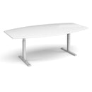 Dams Elev8 Touch radial boardroom table 2400mm in white with a smooth surface and sturdy base, designed for professional meetings.