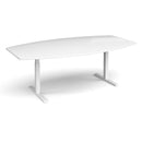 White Dams Elev8 Touch Radial Boardroom Table, 2400mm, shown from a side view with smooth surface and modern design.