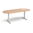 Dams Elev8 Touch Radial End Boardroom Table 2400mm in beech with black accents, showcasing its sleek design and smooth surface.