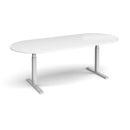 White Elev8 Touch Radial End Boardroom Table by Dams, 2400mm length, with sleek modern design and smooth surface.