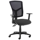 Black Dams Senza Mesh Back Operator Chair with adjustable armrests and ergonomic design for office comfort.