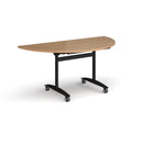 Semi-circular Deluxe Fliptop Meeting Table in beech finish by Dams, showing smooth fliptop mechanism and modern design.