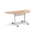 Semi-circular Deluxe Fliptop Meeting Table in beech wood by Dams, showing smooth fliptop surface and sturdy construction.
